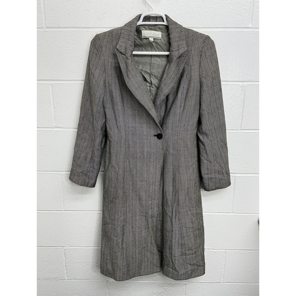 Silk Culture Coat Black White Herringbone Silk Wool / Womens 10